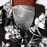 Short Sleeve Cotton Shirt with Floral Pattern for Men