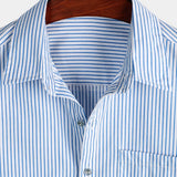 Short Sleeve Striped Cotton Shirt with Pocket for Men