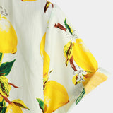 Hawaiian Style Short Sleeve Cotton Beach Shirt with Lemon Pattern for Men