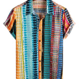 Men's Short Sleeve Shirt in Colorful Stripes