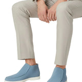 Men's Suede Moccasins – Slip-On Chukka Style, Flat Sole – Light Blue
