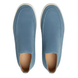 Men's Suede Moccasins – Slip-On Chukka Style, Flat Sole – Light Blue