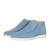 Men's Suede Moccasins – Slip-On Chukka Style, Flat Sole – Light Blue