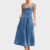 Aneta – Classic Sleeveless Denim Dresses with Front Buttons