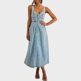 Aneta – Classic Sleeveless Denim Dresses with Front Buttons
