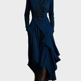 Teresa - Asymmetrical Knit Maxi Dress with Turtleneck