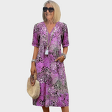 Leontýna – Printed midi dress with a V-neck