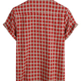 Men's Red Checkered Short Sleeve Shirt with Pocket