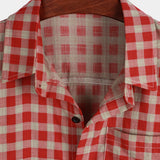 Men's Red Checkered Short Sleeve Shirt with Pocket