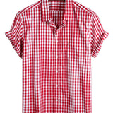 Cotton Summer Short Sleeve Shirt for Men, Solid Color, with Pocket and Buttons