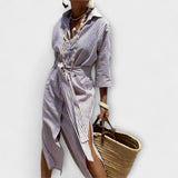 Johana - Elegant Striped Shirt Dress