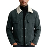 Men's Velvet Jacket with Sherpa Collar and Snap Buttons - Dark Graphite