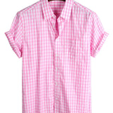 Cotton Summer Short Sleeve Shirt for Men, Solid Color, with Pocket and Buttons