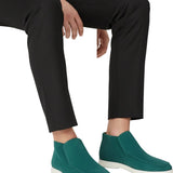 Men's Suede Loafers – Slip-On Chukka Style, Flat Sole – Blue-Green