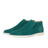 Men's Suede Loafers – Slip-On Chukka Style, Flat Sole – Blue-Green