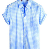 Cotton Summer Short Sleeve Shirt for Men, Solid Color, with Pocket and Buttons
