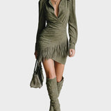 Green Mini Dress Made of Viscose with V-Neck