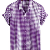 Cotton Summer Short Sleeve Shirt for Men, Solid Color, with Pocket and Buttons