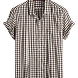 Cotton Summer Short Sleeve Shirt for Men, Solid Color, with Pocket and Buttons