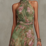 Livia - Elegant Maxi Halter Dress in Flowers