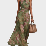 Livia - Elegant Maxi Halter Dress in Flowers