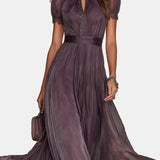 Flavia – Long Purple Dress with Cut-Out and Lace Detailing