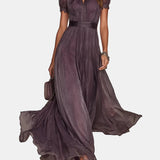 Flavia – Long Purple Dress with Cut-Out and Lace Detailing