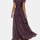 Flavia – Long Purple Dress with Cut-Out and Lace Detailing