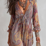 Ash - Paisley Print V-neck Gathered Chiffon Maxi Dress