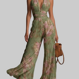 Amelia – green pleated floral jumpsuit