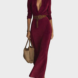Suede Maxi Dress with Single Fastening and Collar