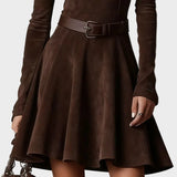 Vintage Dark Brown Suede Dress with Turtleneck