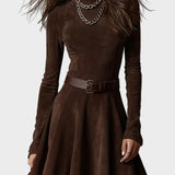 Vintage Dark Brown Suede Dress with Turtleneck