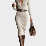 Gabriela - Midi Knit Dress with Belt and Mock Turtleneck