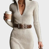 Gabriela - Midi Knit Dress with Belt and Mock Turtleneck