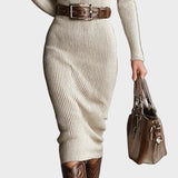 Gabriela - Midi Knit Dress with Belt and Mock Turtleneck