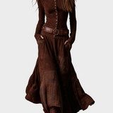 Helena - Navy Blue Suede Maxi Dress with Belt