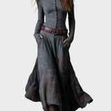 Helena - Navy Blue Suede Maxi Dress with Belt