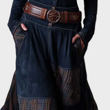 Helena - Navy Blue Suede Maxi Dress with Belt