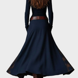 Helena - Navy Blue Suede Maxi Dress with Belt