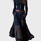 Helena - Navy Blue Suede Maxi Dress with Belt