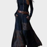 Helena - Navy Blue Suede Maxi Dress with Belt