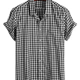 Cotton Summer Short Sleeve Shirt for Men, Solid Color, with Pocket and Buttons