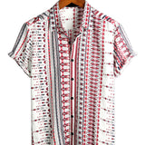 White and Red Short Sleeve Cotton Beach Shirt for Men in Stripes