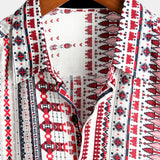 White and Red Short Sleeve Cotton Beach Shirt for Men in Stripes