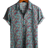 Vintage Short Sleeve Cotton Button-Up Shirt for Men in Paisley Style