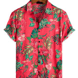 Cotton Short Sleeve Hawaiian Shirt with Red Flowers for Men