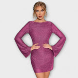 Backless Sequin Dress with Long Sleeves