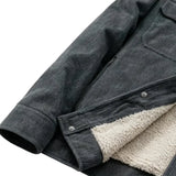 Men's Velvet Jacket with Sherpa Collar and Snap Buttons - Dark Graphite