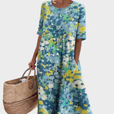 Elena - Loose and Light Midi Dress in Floral Print